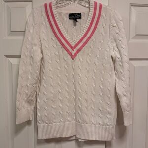 LAUREN RALPH LAUREN ACTIVE WOMEN'S White V-NECK CABLE KNIT SWEATER SIZE MEDIUM